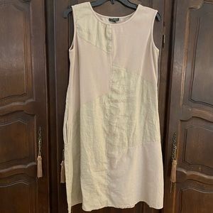 For Cynthia linen and knit mixed media sleeveless dress XL w pockets